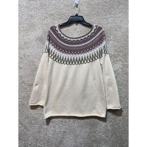 Sundance Harlow Fair Isle Sweater Size PM Cream, Pink, Green, and Purple